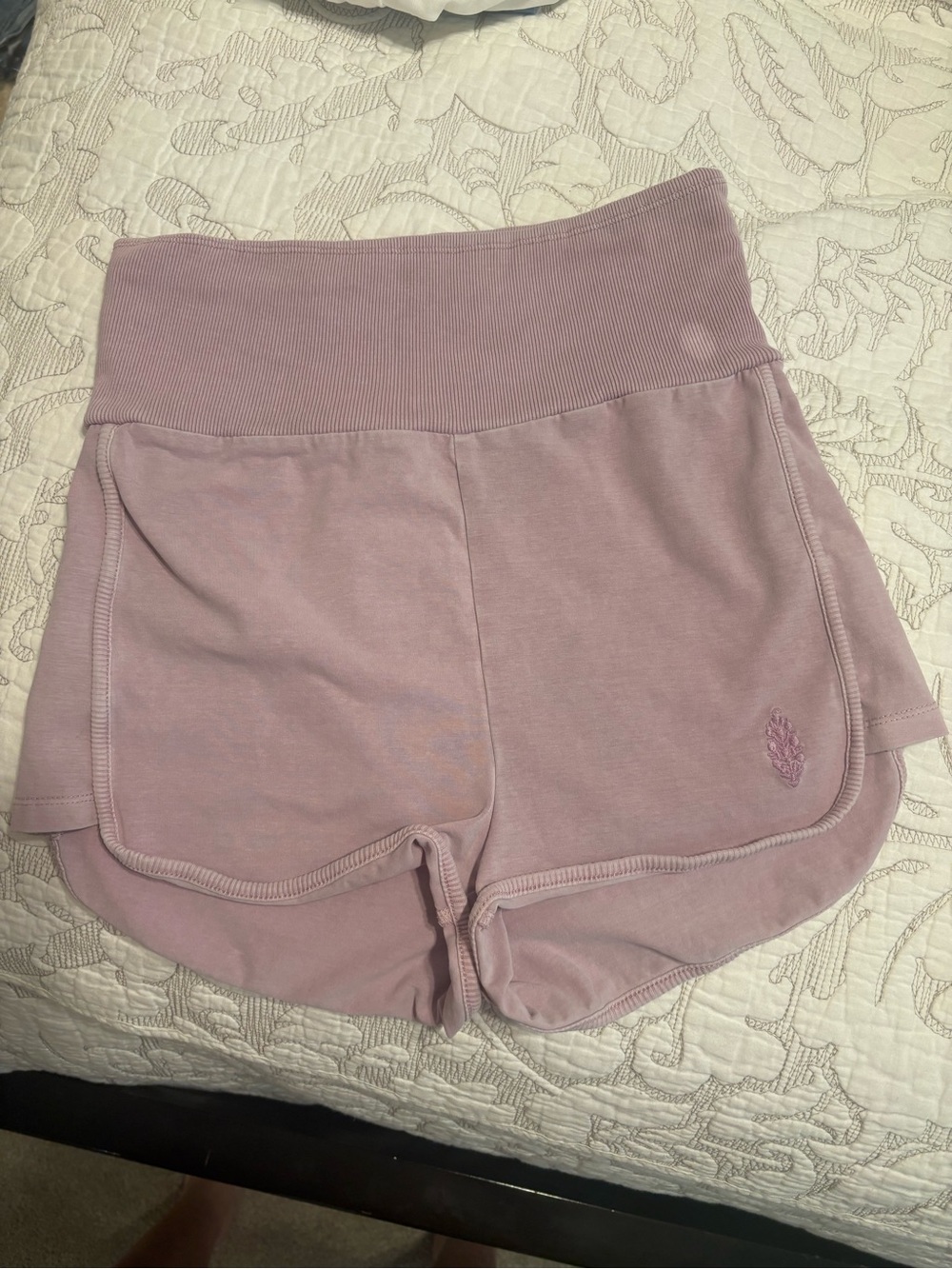 Free People Lavender High-Waist Ribbed Lounge Shorts